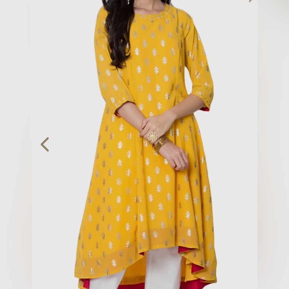 Biba festive Yellow and gold kurta top